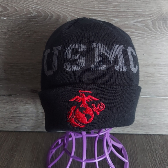 USMC U.S. Marine Corps Black Beanie Hat - Picture 1 of 4